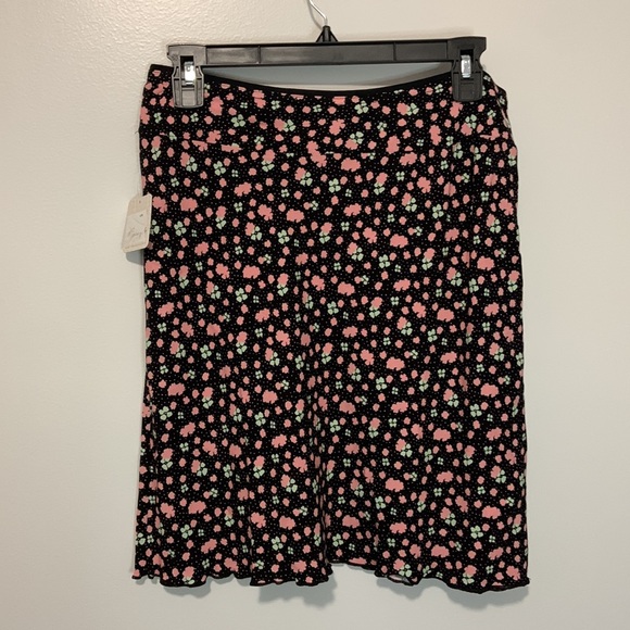 FREE PEOPLE Floral Midi Skirt Black Mint Green Soft Pink - Picture 10 of 15